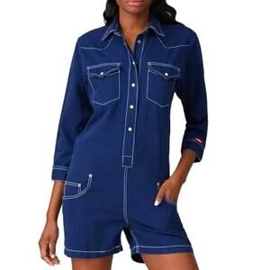 DENIMIST Cowboy Romper Dark Wash Blue Women’s Size XS Western Pearl Snap